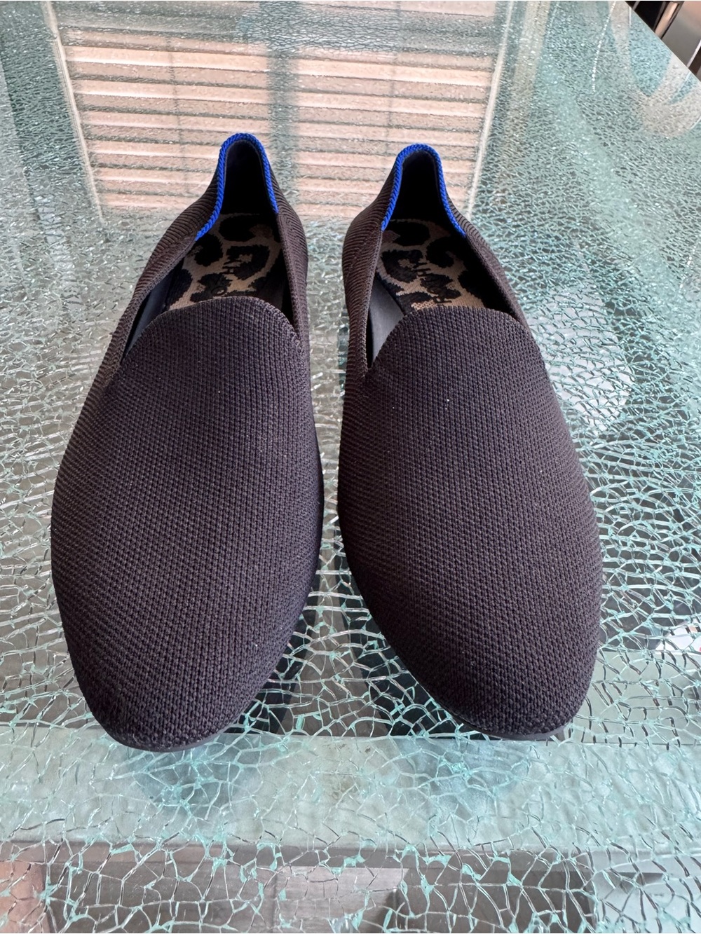 Rothy’s women Slip-On Knit Shoes - Black with Blue Trim 8